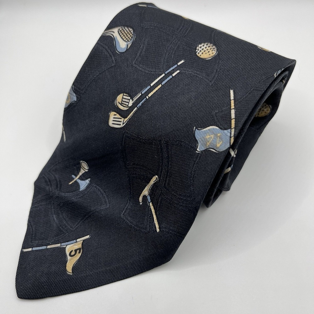 Polo RALPH LAUREN Neck Tie Silk GOLF CLUBS HAND‎ MADE in USA Vintage
